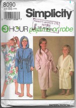 Simplicity 8090 Child Girls Boys Bathrobes, Pajamas, Nightshirt, Sizes 5... - $16.00