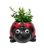 Ladybug Pot Planter 9.5&quot; Long Red Black Dots Resin Home Garden Luck Ador... - $34.64