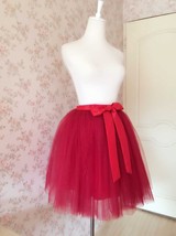 DARK RED Tulle Skirt Outfit Knee Length Tulle Tutu Skirt Sash Custom Plus Size image 4