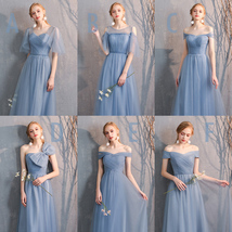 Floor Length Maxi Bridesmaid Dresses Tulle Wedding Dress Light Gray Off Shoulder image 10