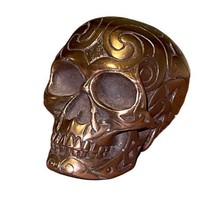 Copper/Brass Tone Metal Skull Paperweight Figure Artwork Sculpted Detail image 2