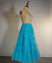 Blue Glitter Maxi Tulle Skirt Outfit Tiered Sparkle Tulle Skirt A-line Plus Size image 4