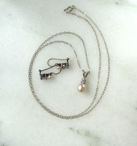 Vintage AVON 925 Sterling Silver Genuine Pearl Necklace Earrings Set C3563 - $48.51