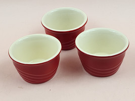 3 Le Gourmet Chef Red Stoneware 2 Oz Ramekin Dipping Sauce Cups - $9.50