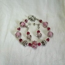 Cotton candy pink lampwork glass rondel bracelet earring set  2 thumb200