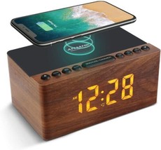 Wooden Wireless Charger Digital Alarm Clock FM Radio 10W Fast Charging S... - $53.49