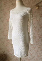 White Lace Dress Long Sleeve Stretchy Lace Sheath Dress Plus Size Party Dress image 5