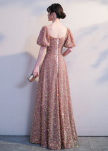 BLUSH PINK Maxi Sequin Dress GOWNS Vintage Sleeved High Waist Sequin Prom Dress image 7