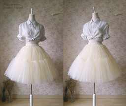 Ivory White 6 layer Tulle A Line Circle Skirt Women Puffy Midi Tulle Skirt Plus