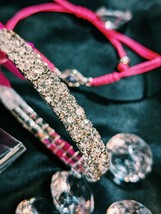 Rhinestone Stretch Bracelet With Evil Eye Pink Iced Out Elastic Wristband - $6.99