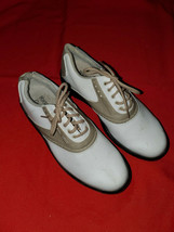 FootJoy GreenJoys Golf Shoes Womens Size 7.5M White Tan Saddle Soft Spike 48401 - $15.00