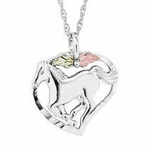Horse in Heart Pendant Necklace, Sterling Silver, 12k Green and Rose Gol... - $109.88