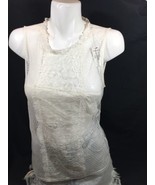 Express Women White Cream Blouse sheer lace Scoop ruffle Neck M - $23.56