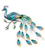 Peacock Wall Plaque 43&quot; High Metal Opalescent Cut Out Feather Design Acc... - $138.59