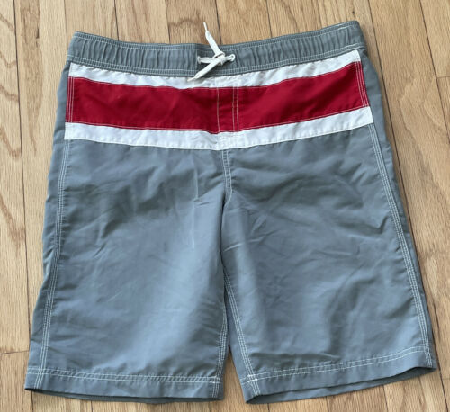 Vintage Lands' End Boys LARGE Grey Red White Swim Trunks Shorts - $12.99