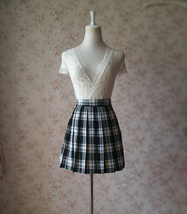 Black and White Plaid Skirt Mini Pleated Plaid Skirt Outfit A-line High Waisted