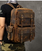 Large Capacity Leather Men's Backpack Computer Bag Men Outdoor Retro Travel Back - $221.02