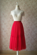 RED Midi Tulle Skirt Red Tiered Tulle Skirt High Waisted Red Tutu Midi Skirt 