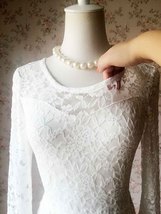 Ivory White Lace Dress, Long Sleeve Boho Wedding White Lace Dress-Dressromantic image 3