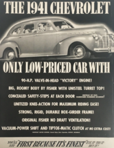 1941 Chevrolet Classic Low-Priced Car Vintage Print Ad - $14.20