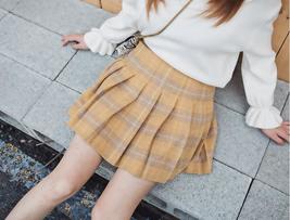 Winter Yellow Plaid Pleated Skirt Women Girls Plus Size Wool Pleated Plaid Skirt image 3