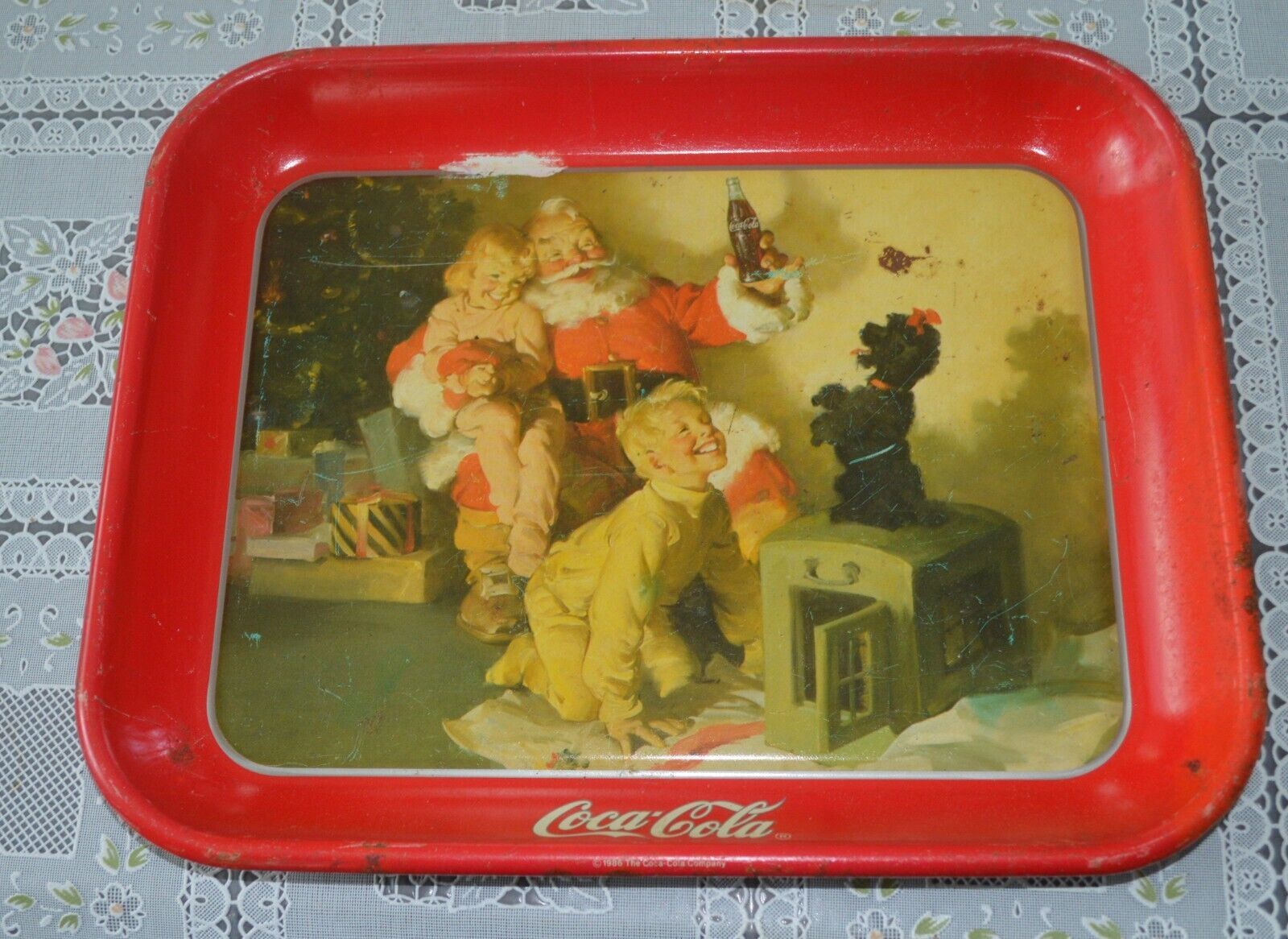 Primary image for Vintage 1986 Coca-Cola Santa Metal Tray w Santa, Retro