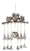 Three Owls Wind Chimes Windchimes Hanging Metal Acrylic Silver Color 28" High