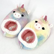 Squishmallow Slippers Girls Size 2-3 Rainbow Tie Dye Unicorn Slip On Plush - $13.86