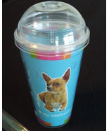 DOG LOVERS CUP Chihuahua Double Wall Insulated with Straw Blue Plastic NEW - $10.99