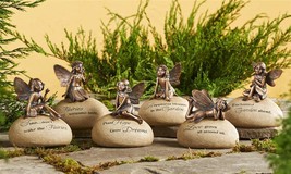 Fairy Message Rock Statues Set of 6 with Sentiment Garden Brushed Copper Color