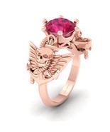 Solitaire Pink CZ Creepy Skull Gothic Engagement Ring Women Solid 10k Rose Gold - $959.99