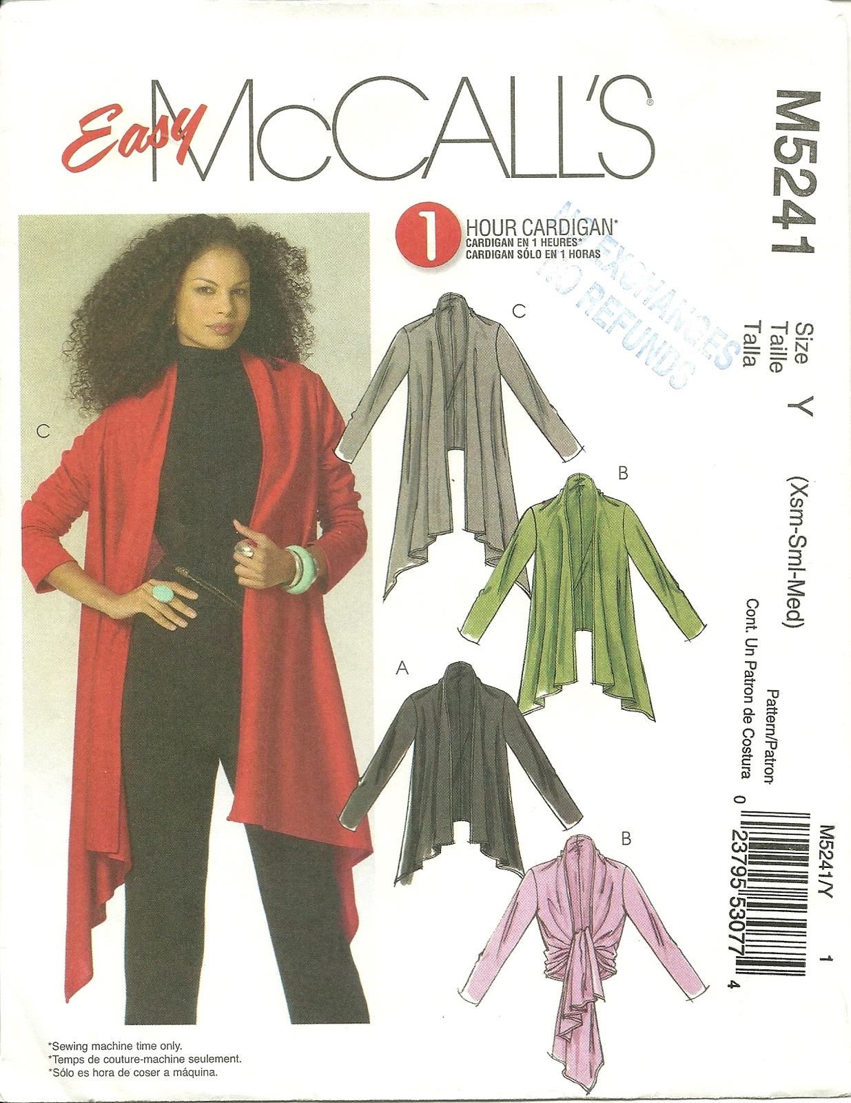 Primary image for McCall's Sewing Pattern 5241 Misses Womens Cardigan Diagonal Hem XS S M New