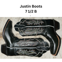 Justin Western Cowboy Boots Black Size 7 1/2 B Womens Pre-Loved L2660 Leather image 1