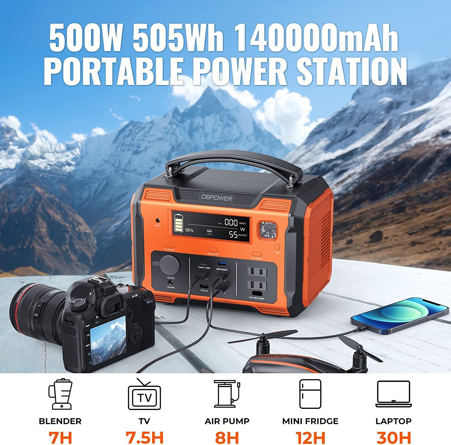 Primary image for DBPOWER Portable Power Station 505Wh 500W (Peak 1000W) 