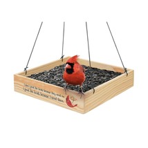 Cardinal Tray Bird Feeder with Sentiment Hanging Wooden 9.8" Square Mesh Bottom image 1