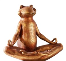 Yoga Frog Bird Feeder Large 14" High Lotus Position Poly Stone Antique Brown image 1