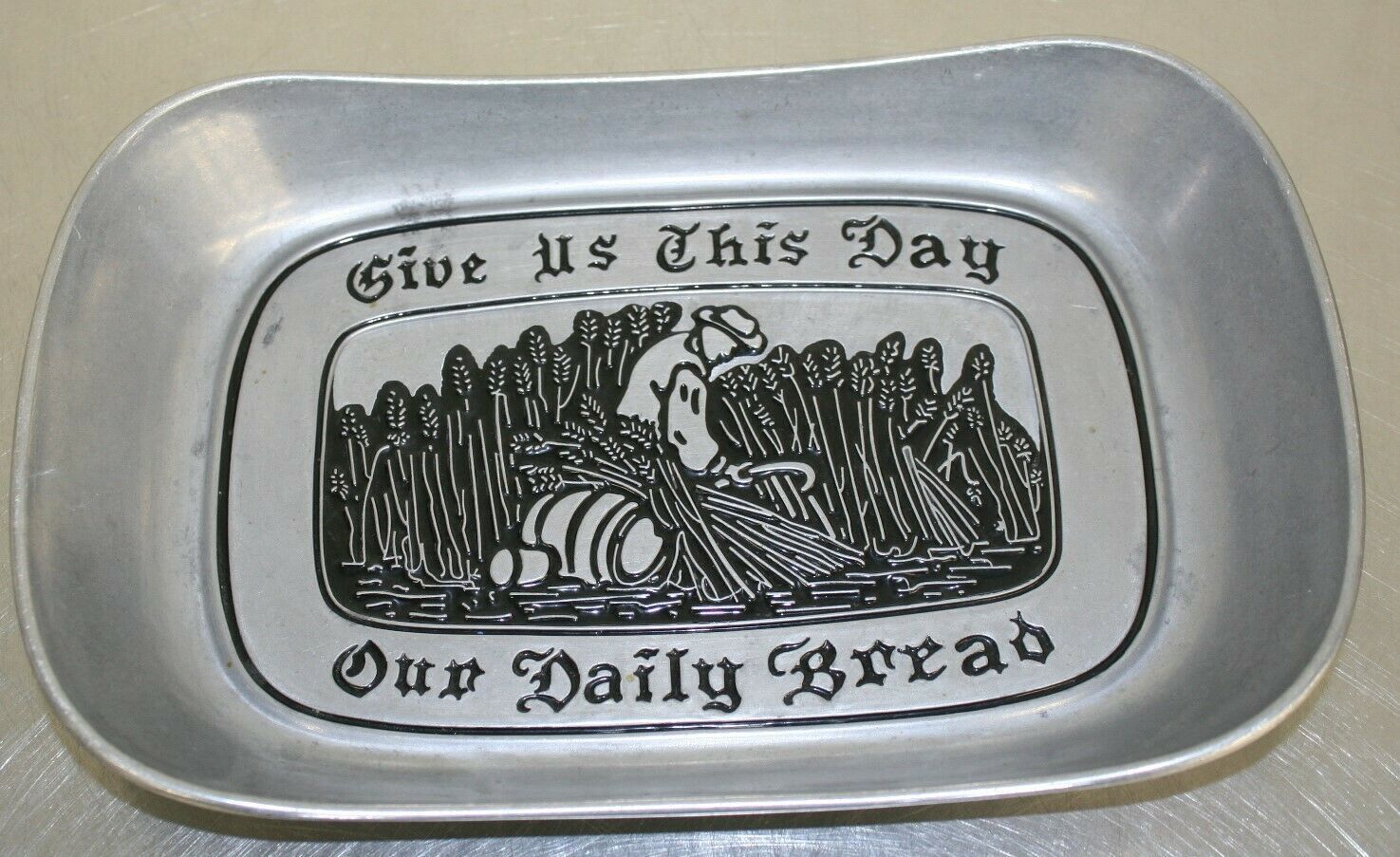 Wilton Armetale RWP Pewter Bread Tray Platter - Give Us This Day Our Daily Bread - $9.89