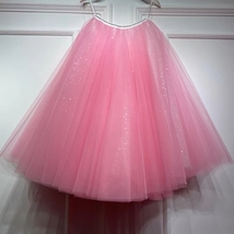 Women A-line Circle Tulle Midi Skirt Outfit PINK Layered Tulle Tutu Party Skirt