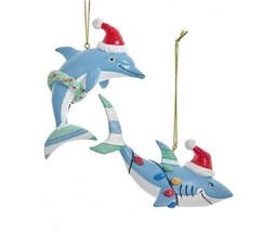 Kurt  Adler Whimsical Dolphin and Shark in Santa Hats Christmas Ornament... - $14.39