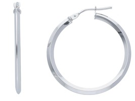 18K WHITE GOLD CIRCLE EARRINGS DIAMETER 25 MM WITH RHOMBUS TUBE, MADE IN... - $280.00