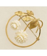 Vintage Costume Jewelry Signed KREMENTZ Carved Bone Flower Circle Brooch Pin - $28.99