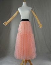 Peach Polka Dot Long Tulle Skirt Peach Tiered Tulle Skirt Holiday Outfit Plus image 7