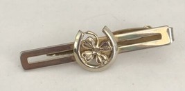 Vintage PIONEER Gold Tone Clover in Horseshoe Tie Clasp - $20.49