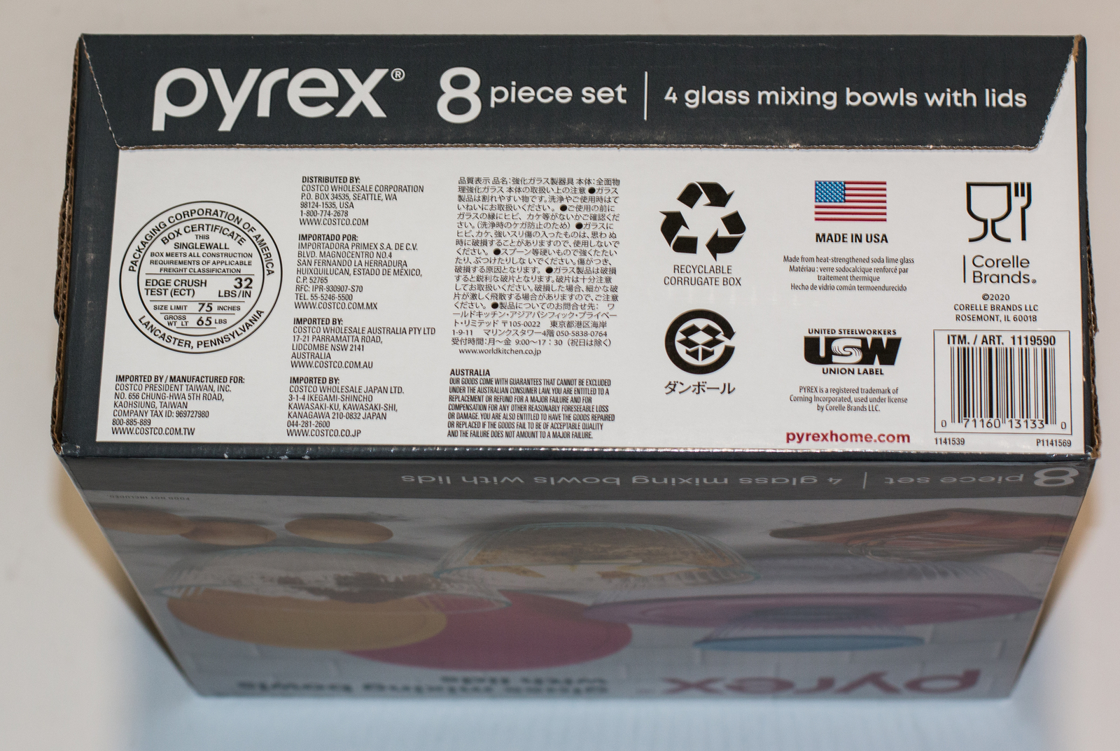 PYREX 3 Sculpted Glass Mixing Bowls 2 W/Lids Storage 3 Cup, 9.5 Cup, & 4.5  Quart