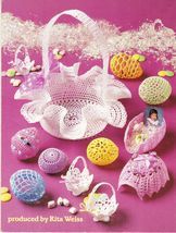 Pastel Easter Eggs Basket Nut Cup Thread Crochet Ismay Bullock Patterns - $12.99
