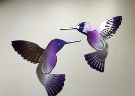 Hummingbird Pair (Left & Right) - Metal Wall Art - Purple Tinged 6" x 6" - $31.33