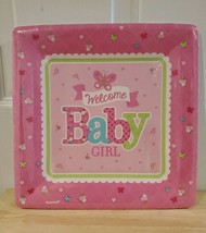 Welcome Baby Girl Butterfly Baby Shower Party 10 1/4" Square Banquet Plates - $4.99
