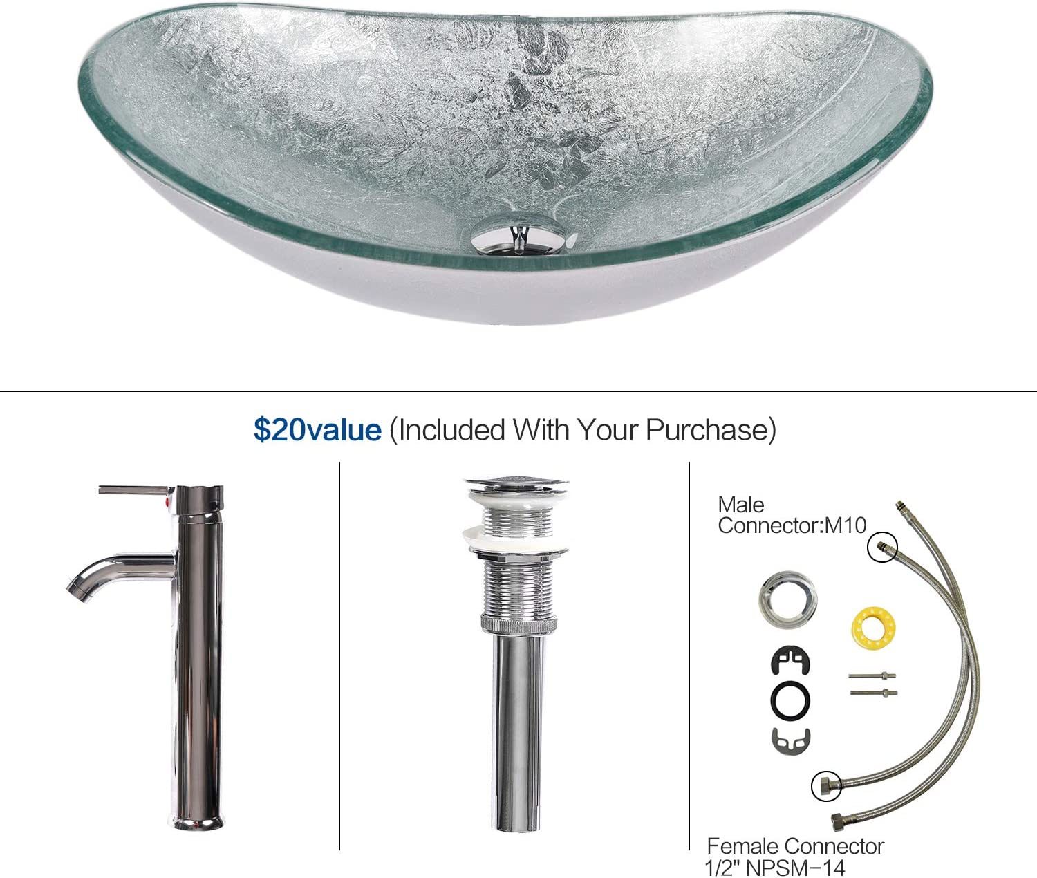 Bathroom Sink And Faucet Set Creative Tempered Glass Vessel Sink