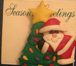 Vtg Seasons Greetings Santa And Christmas Tree Brooch Pin Ugly Christmas... - $14.01