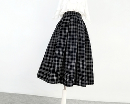 Winter Black Tweed Midi Skirt Black A-line Midi Pleated Skirt Holiday Outfit image 5